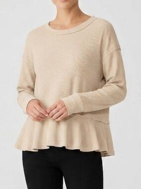 Lush Women’s Cream Ruffle Hem Pullover Long Sleeve Top Size Large